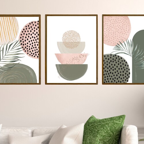 Sage Green and Blush Pink Wall Art Set of 2 Prints Mid - Etsy