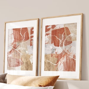 Abstract Prints, Terracotta and Gold Marble Effect Printable Wall Art Set of 2, Living Room Wall Decor, Modern Home Office Artwork