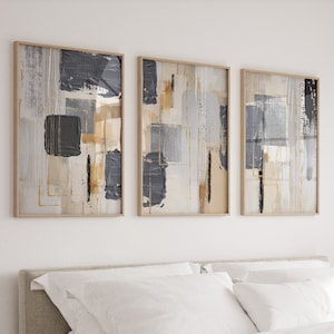Abstrakte Drucke, Grau und Gold Acrylbild druckbare Wandkunst 3er Set, Neutrales Wohnzimmer Wanddekor, Home Office Kunstwerk