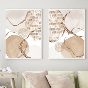 Erdton Abstrakte Kunst, Neutrale Wandkunst, Beige Creme Gold 2er Set druckbar, modernes minimalistisches Poster, Flur zeitgenössische Kunst