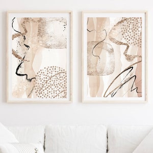 Pink and Gold Abstract Wall Art, Neutral Printable Wall Art, Set of 2 Prints, Living Room Decor, Hallway Print Set