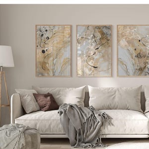 Conjunto de 3 impressões de mármore dourado, arte de parede abstrata para impressão, decoração de parede moderna para sala de estar, pôster de quarto neutro, impressão de corredor, escritório em casa