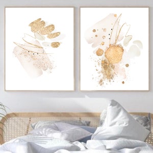 Neutral Wall Art, Beige Cream Gold Set of 2 Printable Wall Art, Modern Abstract Art Shapes, Minimalist Contemporary Art, Hallway Print