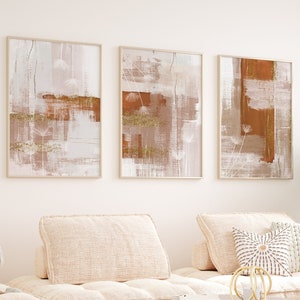 Arte de pared imprimible de terracota, naranja quemado gran cartel de arte abstracto conjunto de 3, decoración de la pared de la sala de estar, impresión moderna del pasillo