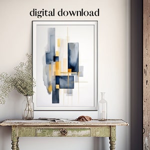 Abstract Art Prints, Blue and Yellow Geometric Shapes Printable Wall ...