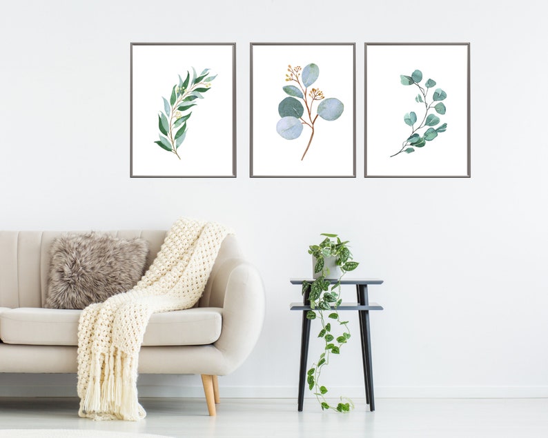 Botanical Plant Print Wall Art Eucalyptus Print Digital Wall Decor Nature Study. Modern Set of 3 Eucalyptus Leaves Poster
