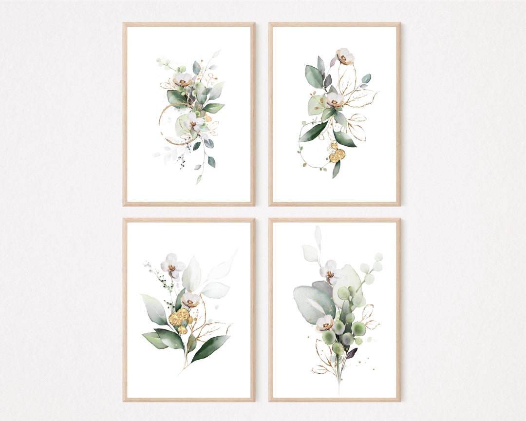 Botanical Print Set of 4, Botanical Printable Wall Art, Wild Flower ...