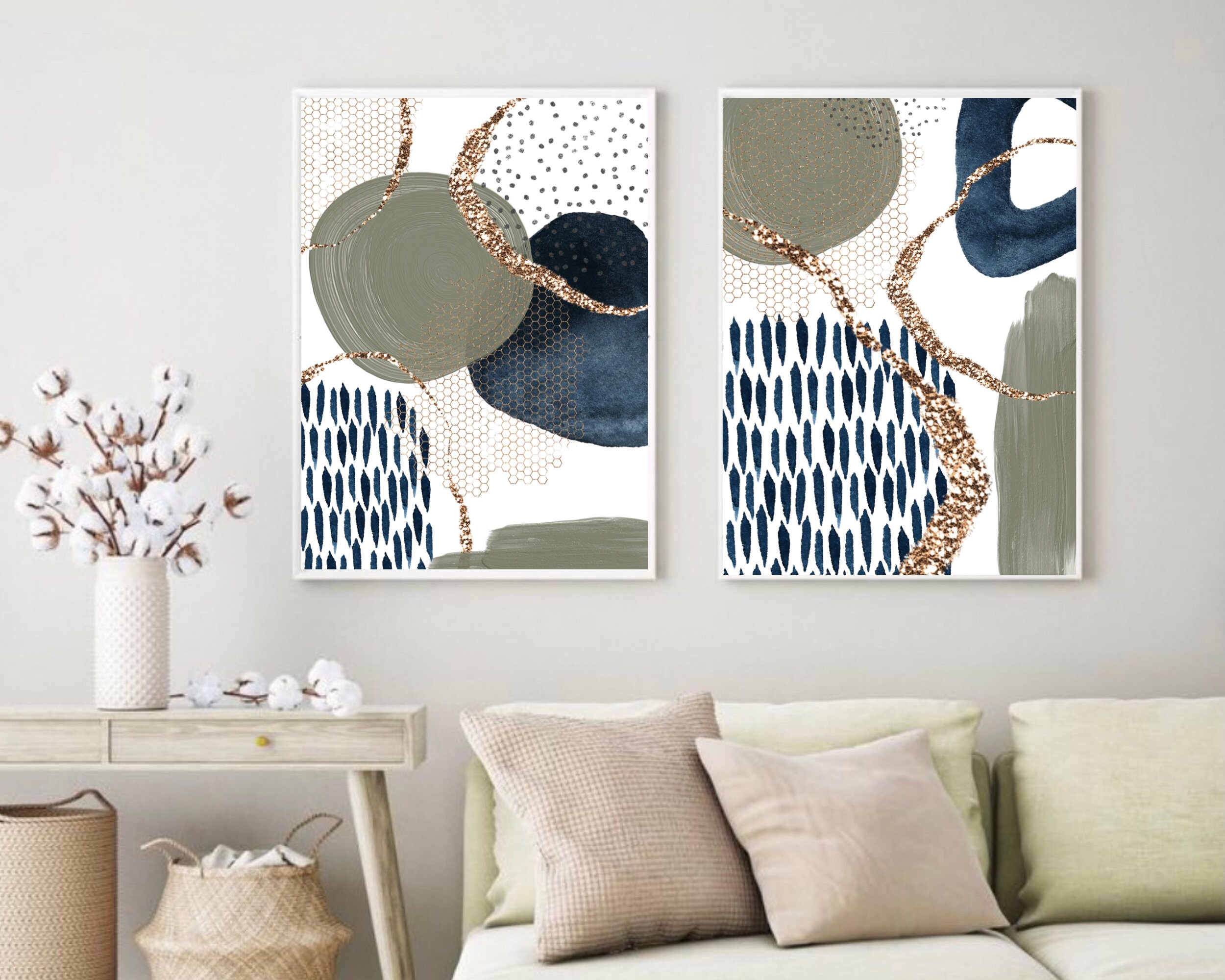 Abstract Wall Art Navy and Sage Green Abstract Print Set of - Etsy