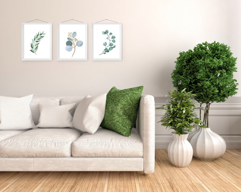 Botanical Plant Print Wall Art Eucalyptus Print Digital Wall Decor Nature Study. Modern Set of 3 Eucalyptus Leaves Poster