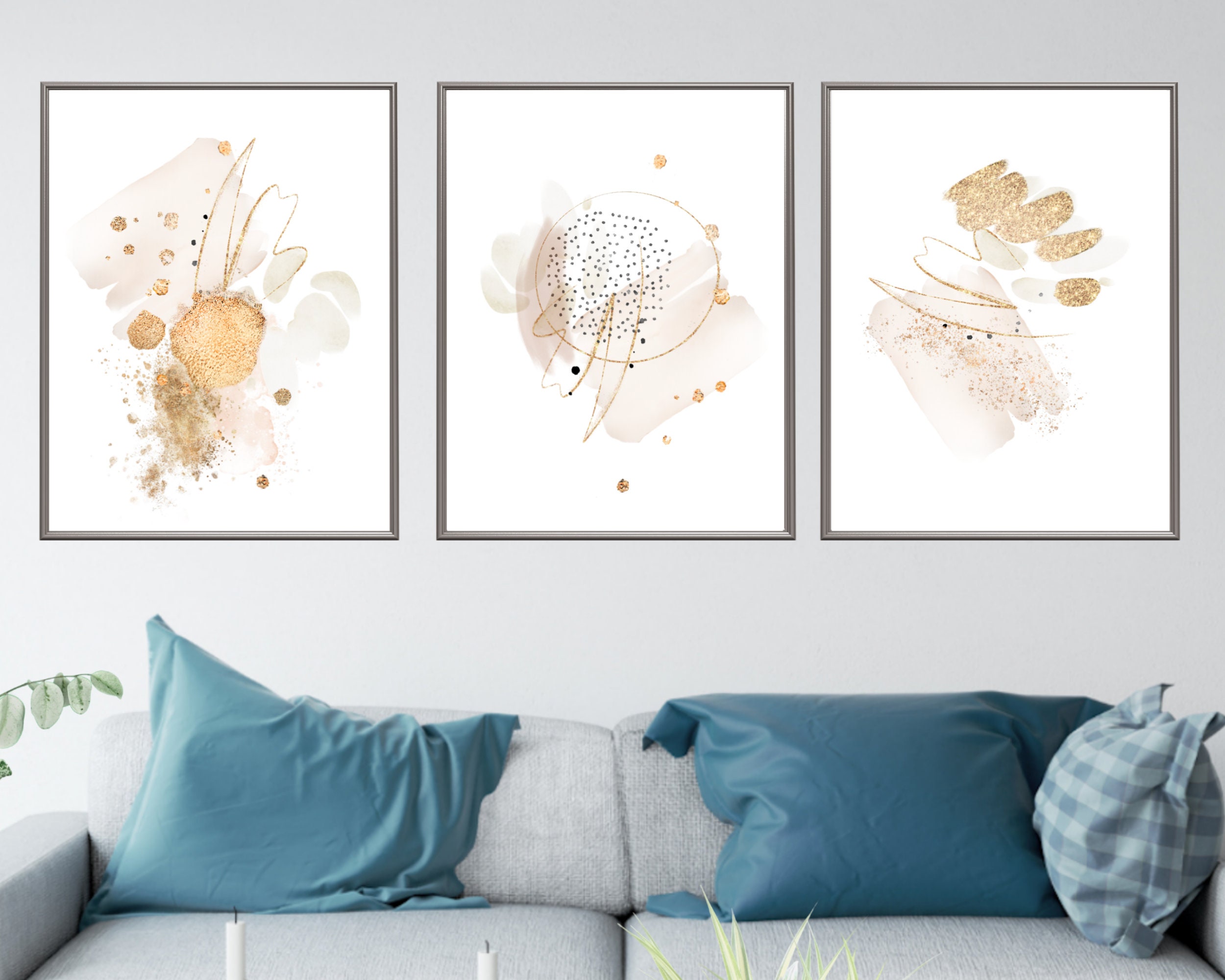 Earth Tone Abstract Art Print Set, Neutral Wall Art, Beige Cream Gold ...