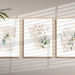 Abstract Wall Art, Pink Watercolour Shapes Printable Wall Art, Botanical Poster Set of 3, Living Room Home Decor, Hallway Print.