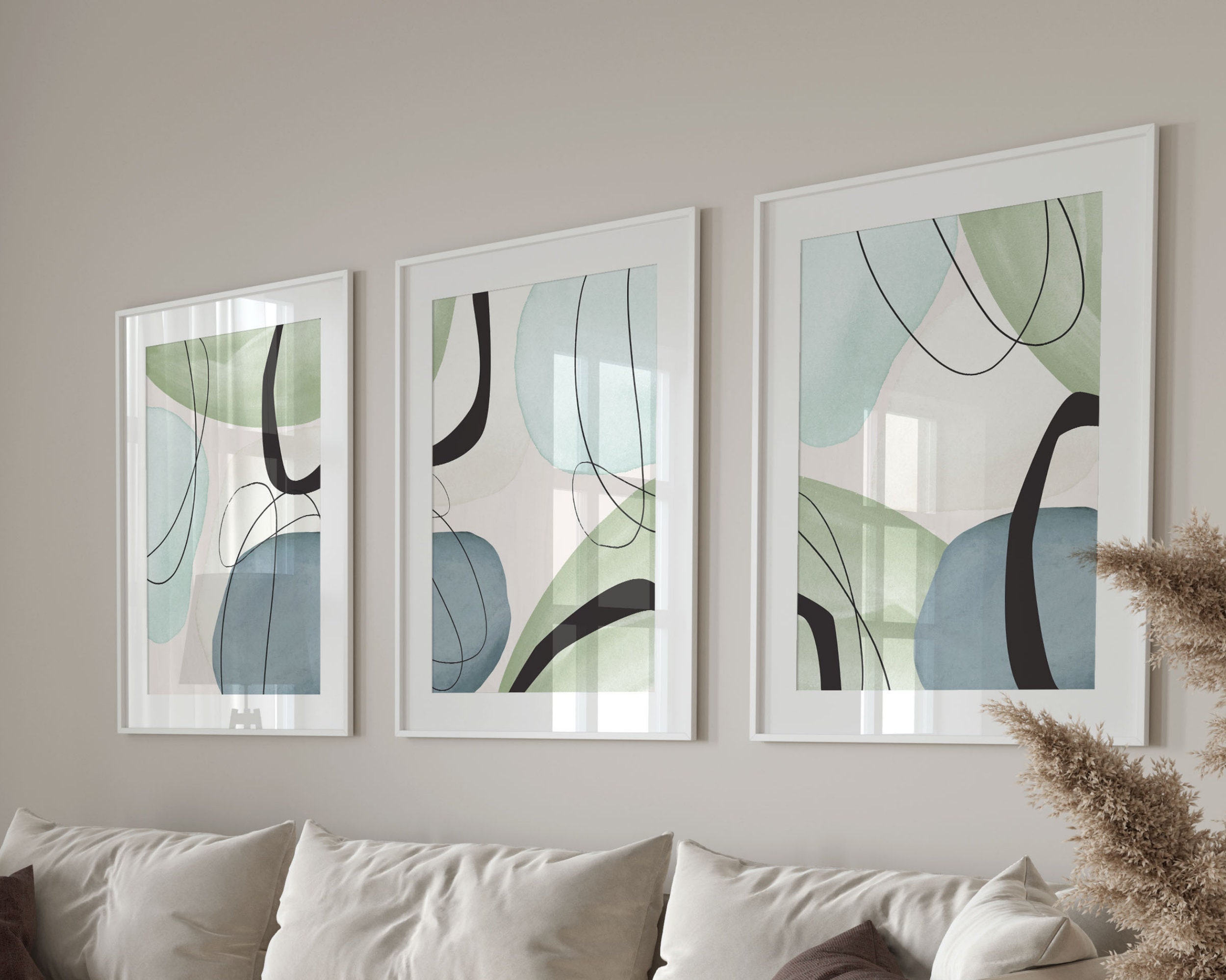 Abstract Art Print Sage Green Blue Grey Modern Shapes - Etsy