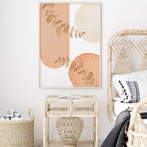 Boho Printable Wall Art, Modern Nordic Peach Set of 3 Prints, Minimalist Living Room Wall Decor, Apricot Peach Art Shapes Hallway Print image 5