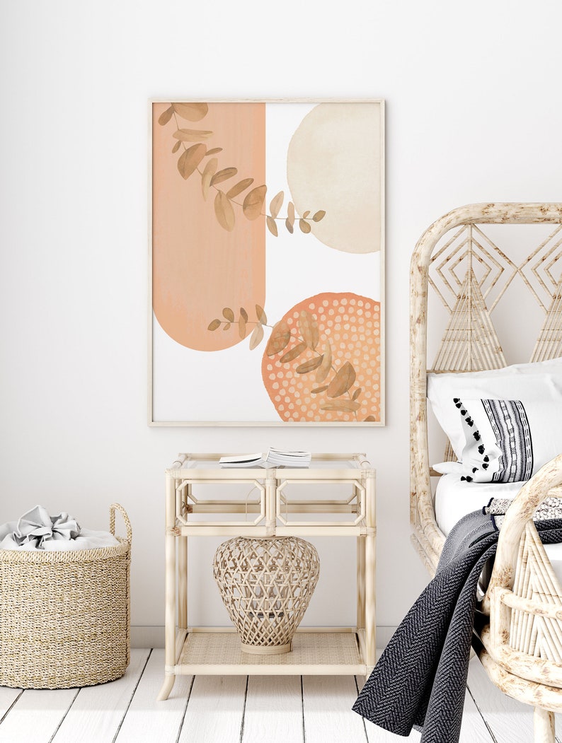 Boho Printable Wall Art, Modern Nordic Peach Set of 3 Prints, Minimalist Living Room Wall Decor, Apricot Peach Art Shapes Hallway Print image 5