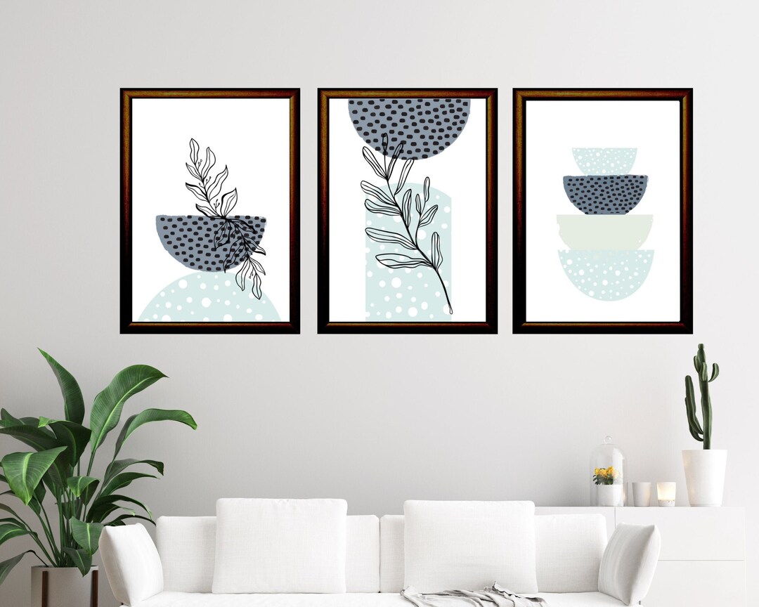 Blue Abstract Art Set of 3, Mid Century Modern Art Gallery Wall Bundle ...