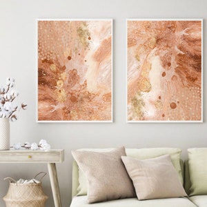Earth Tone Abstract Art, Neutral Wall Art, Beige Cream Gold Set of 2 ...