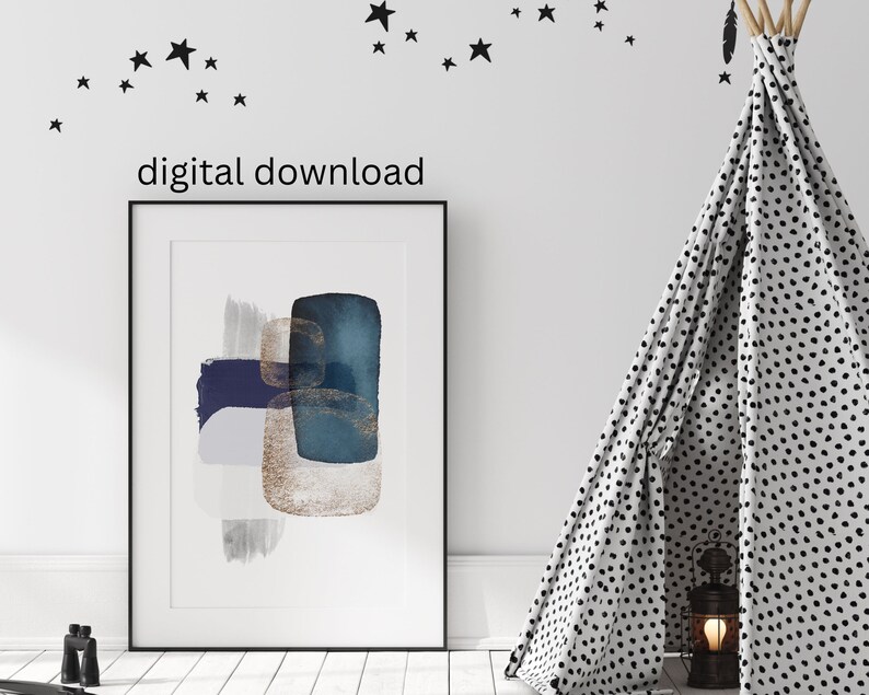 Blue Printable Wall Art Block Colour Abstract Wall Art Navy Etsy
