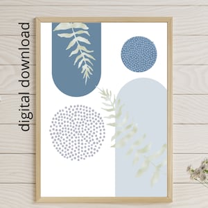 Boho Printable Wall Art, Modern Nordic Light Blue Set of 3 Prints, Minimalist Living Room Wall Decor, Sage Green Art Shapes Hallway Print image 4