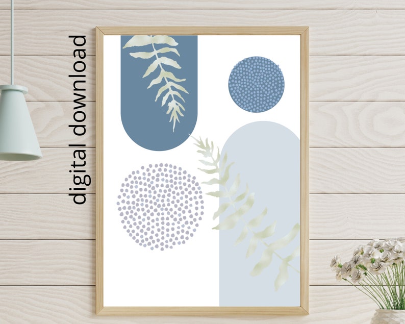 Boho Printable Wall Art, Modern Nordic Light Blue Set of 3 Prints, Minimalist Living Room Wall Decor, Sage Green Art Shapes Hallway Print image 4