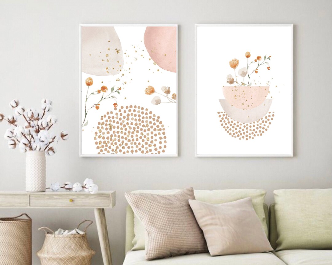 Neutral Wall Art Set of 2 Prints, Contemporary Printable Wall Art ...