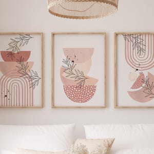 Boho Printable Wall Art, Modern Pink Set of 3 Prints, Minimalist Living Room, Blush Pink Hallway Home Office Poster Bedroom Wall Decor