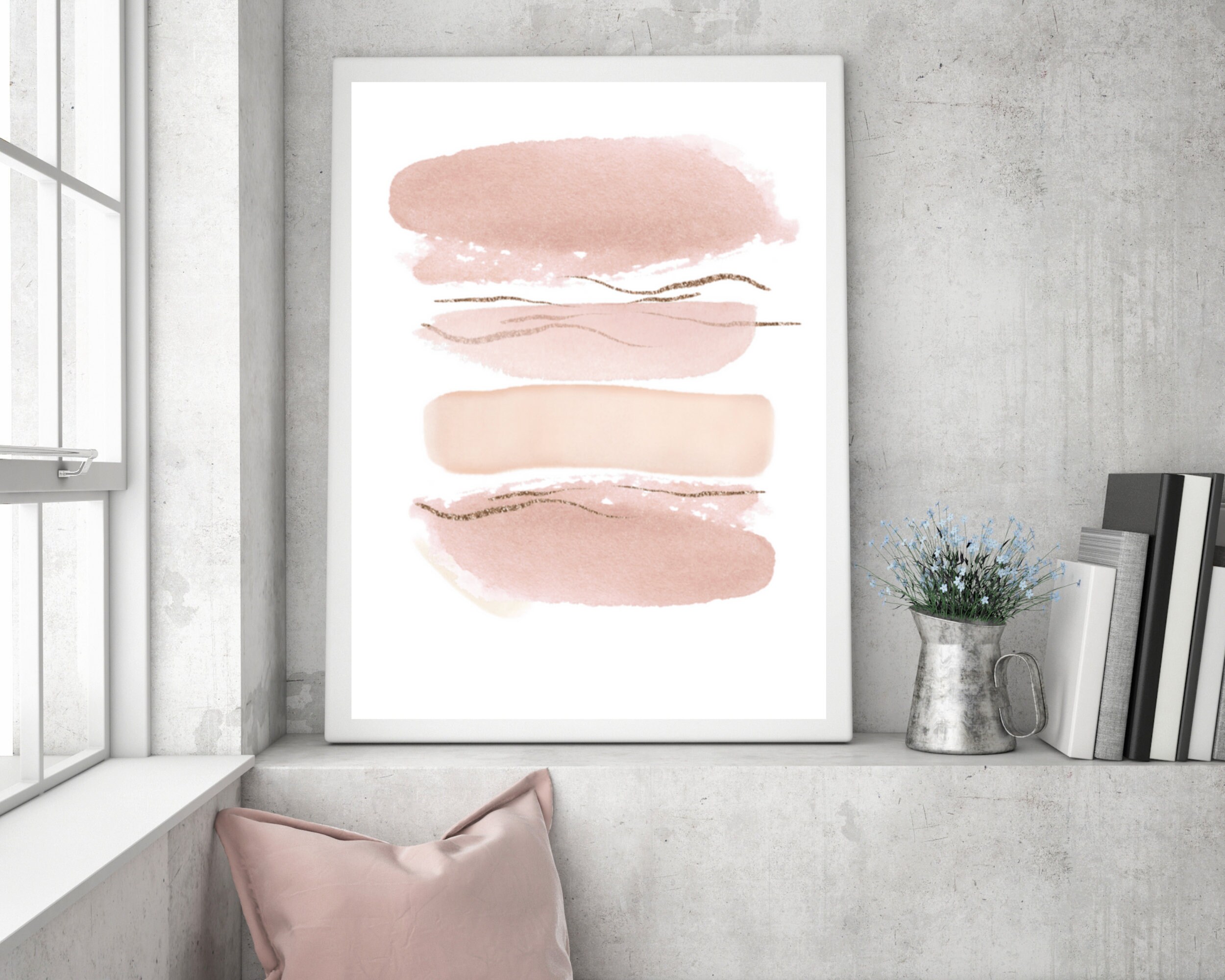Pink and Gold Abstract Prints, Watercolour Abstract Printable Wall Art ...