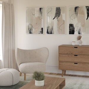 Impresiones abstractas, pintura acrílica beige crema negra, juego de arte de pared imprimible de 3, decoración de pared de sala de estar neutra, arte de oficina en casa imagen 6