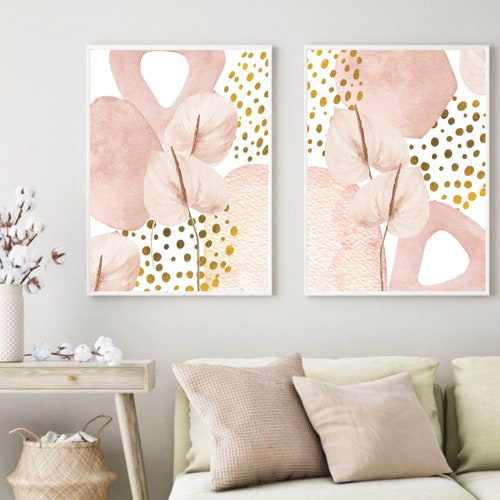 Pink and Gold Abstract Prints Watercolour Abstract Printable - Etsy