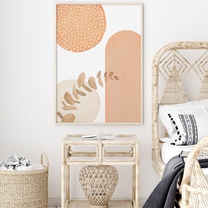 Boho Printable Wall Art, Modern Nordic Peach Set of 3 Prints, Minimalist Living Room Wall Decor, Apricot Peach Art Shapes Hallway Print image 6