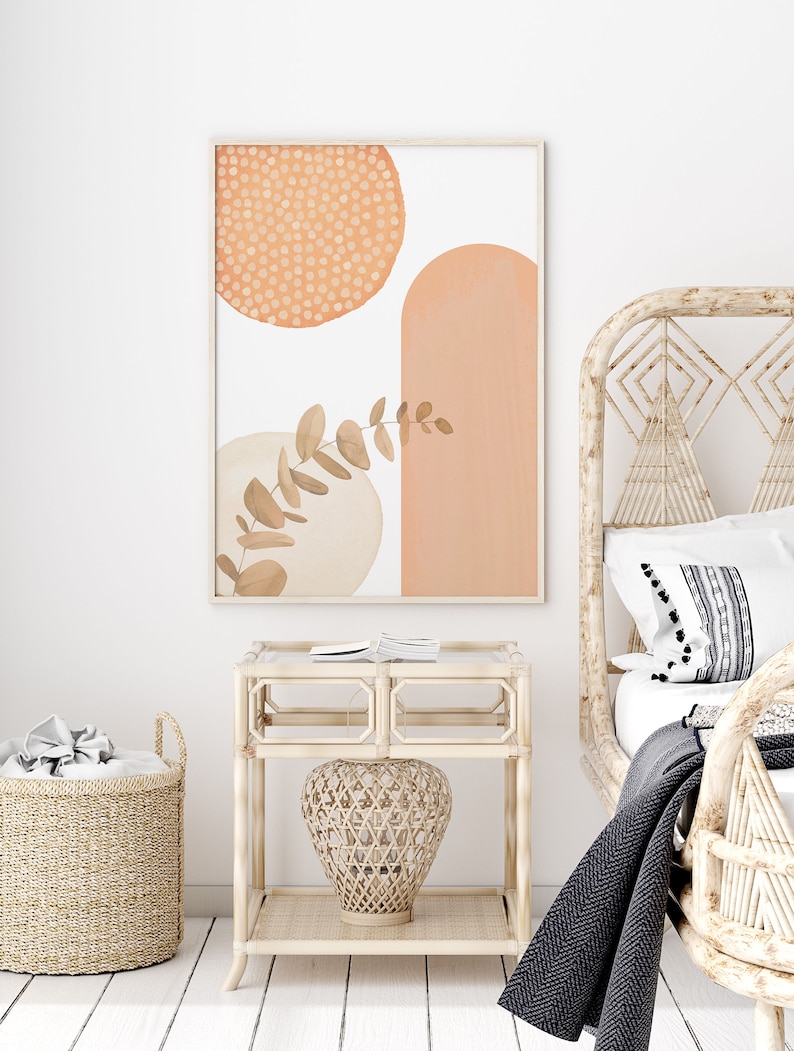 Boho Printable Wall Art, Modern Nordic Peach Set of 3 Prints, Minimalist Living Room Wall Decor, Apricot Peach Art Shapes Hallway Print image 6