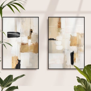Beige Cream Abstract Art Printable Set of 2 Prints, Neutral Abstract Painting,  Modern Textured Nordic Living Room Decor