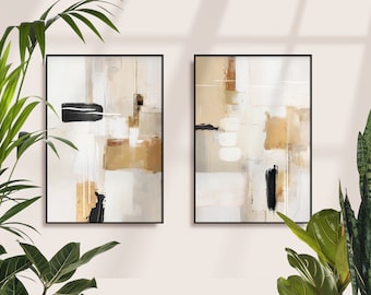 Beige crema arte abstracto imprimible conjunto de 2 impresiones, pintura abstracta neutra, decoración de sala de estar nórdica texturizada moderna