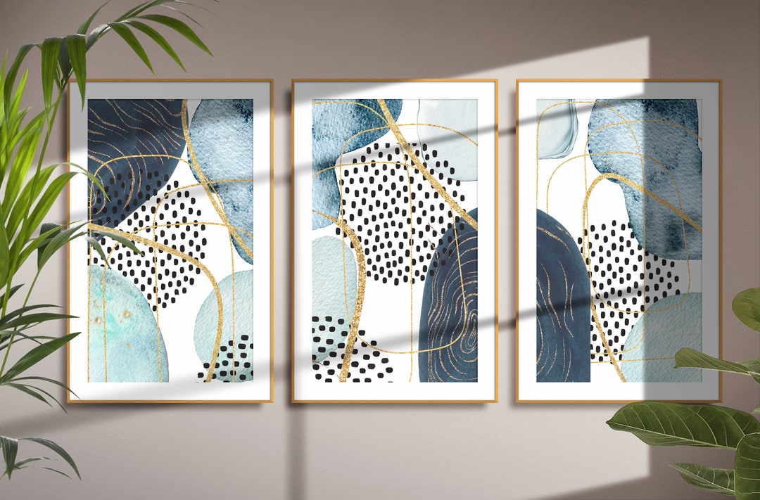 Blue Wall Art, Blue Watercolour Shapes Printable Wall Art, Set of 3 ...