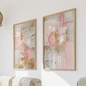 Pink Prints Set of 2, Abstract Printable Wall Art, Modern Living Room Decor, Pink Bedroom Poster, Hallway Print, Home Office Gallery Wall