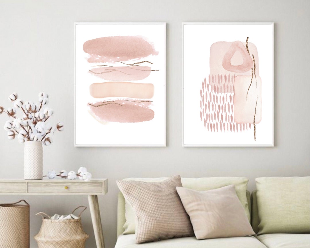 Pink and Gold Abstract Prints, Watercolour Abstract Printable Wall Art ...