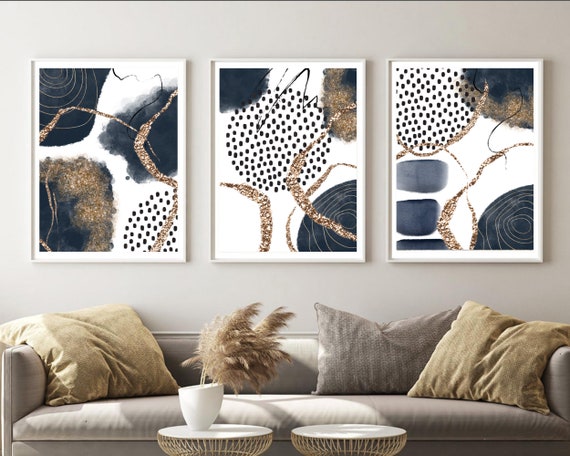 Abstract Wall Art Black Navy Gold Watercolour Shapes - Etsy