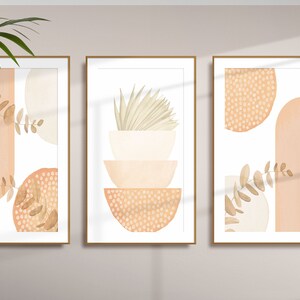 Boho Printable Wall Art, Modern Nordic Peach Set of 3 Prints, Minimalist Living Room Wall Decor, Apricot Peach Art Shapes Hallway Print image 4