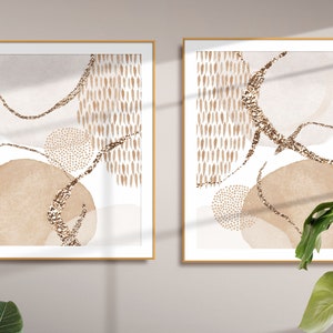 Earth Tone Abstract Art, Neutral Wall Art, Beige Cream Gold Set of 2 ...