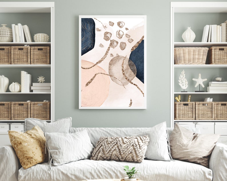 Abstract Wall Art Navy Pink and Gold Watercolour Abstract Etsy UK