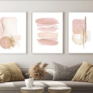 Pink and Gold Abstract Prints, Watercolour Abstract Printable Wall Art ...