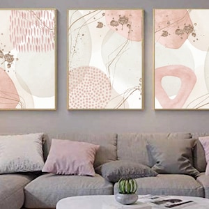 Abstract Wall Art, Watercolour Shapes Printable Wall Art, Neutral Pink and  Gold  Set of 3 Prints, Hallway Print Set, Living Room Decor