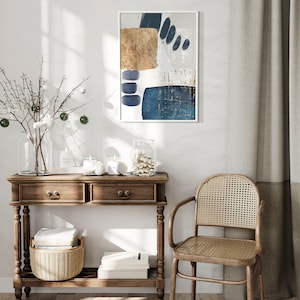 Set of 3 Navy Blue and Gold Wall Art Prints, Modern Geometric Abstract ...