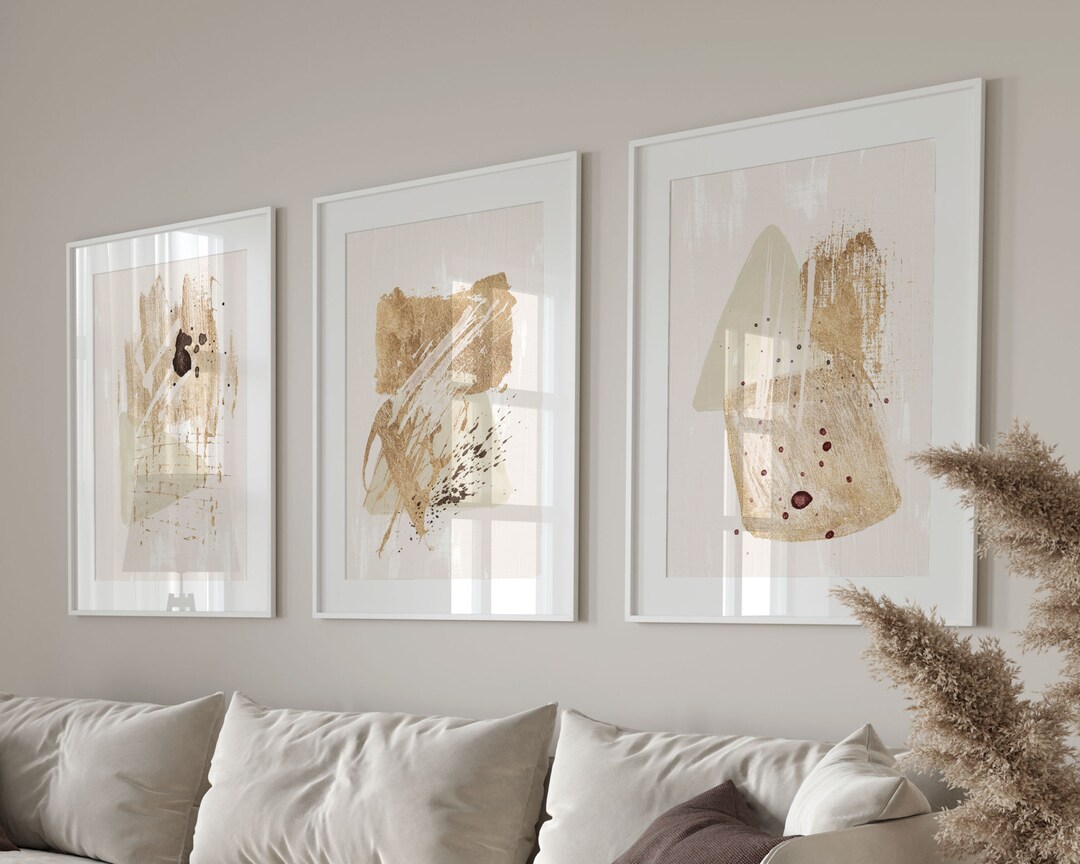 Beige Gold Abstract Wall Art Set of 3, Simple Neutral Nordic Printable ...