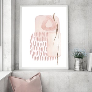 Pink and Gold Abstract Prints, Watercolour Abstract Printable Wall Art ...