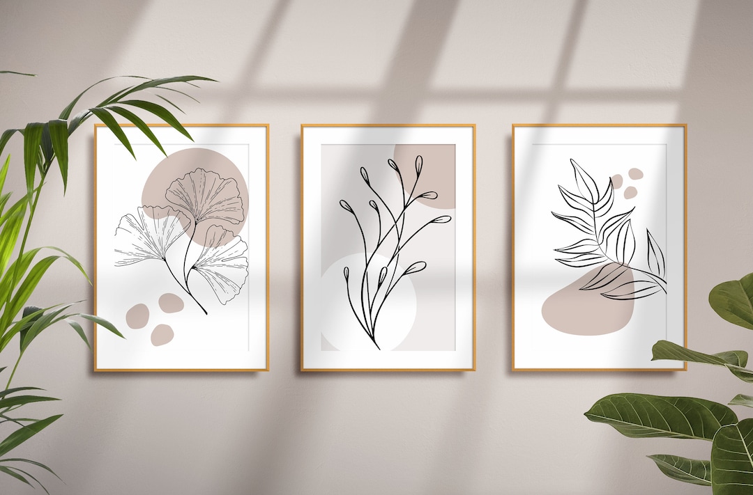 Neutral Wall Art Print Set of 3, Botanical Printable Wall Art, Beige ...