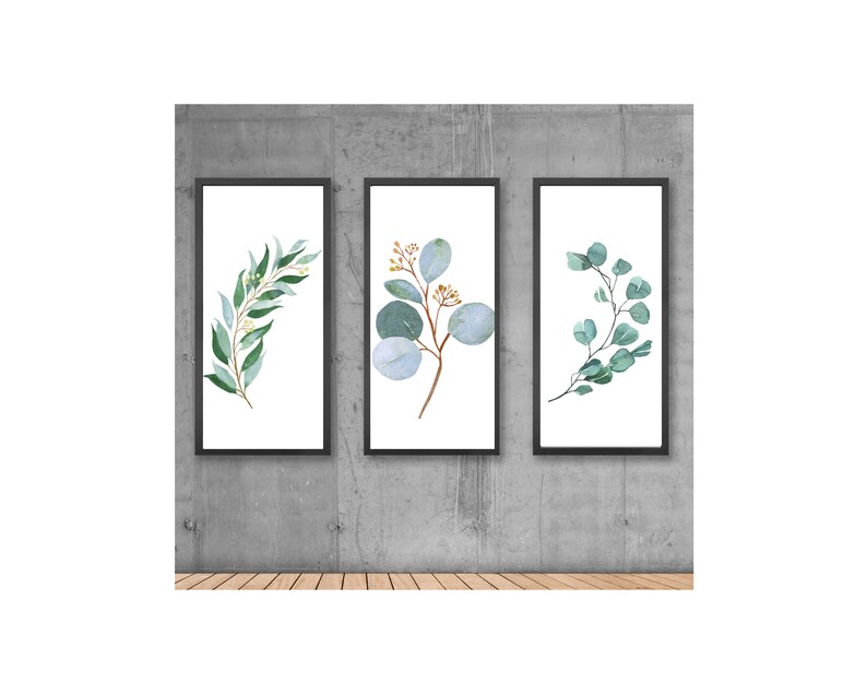 Botanical Plant Print Wall Art Eucalyptus Print Digital Wall Decor Nature Study. Modern Set of 3 Eucalyptus Leaves Poster