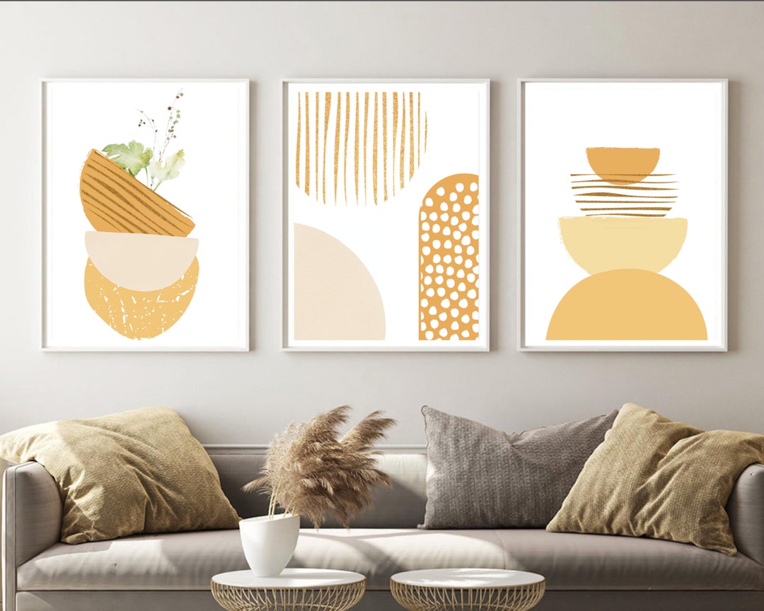 Abstract Wall Art Mustard Yellow Watercolour Shapes Printable Etsy UK