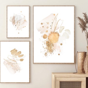 Earth Tone Abstract Art Print Set, Neutral Wall Art, Beige Cream Gold ...