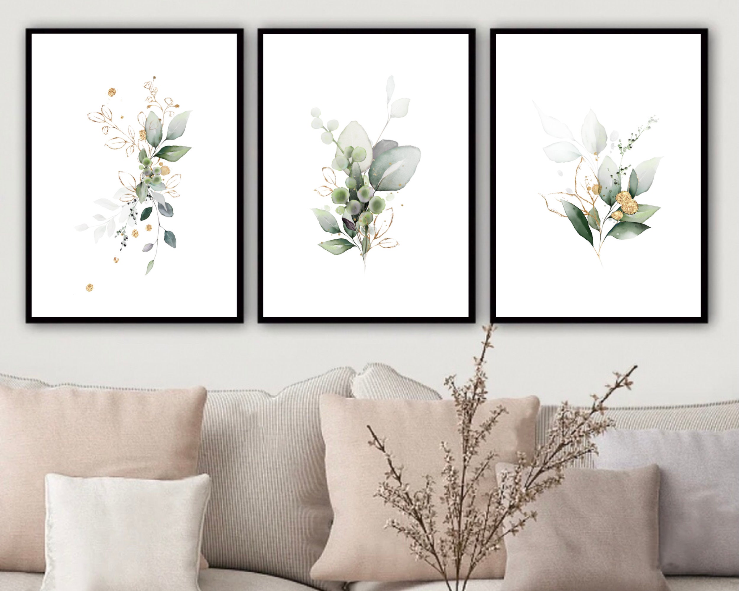 Botanical Print Set of 3 Green Botanical Wall Art Large Etsy UK
