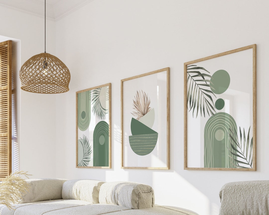 Sage Green Print Set, Boho Printable Wall Art, Olive Green Set of 3 ...